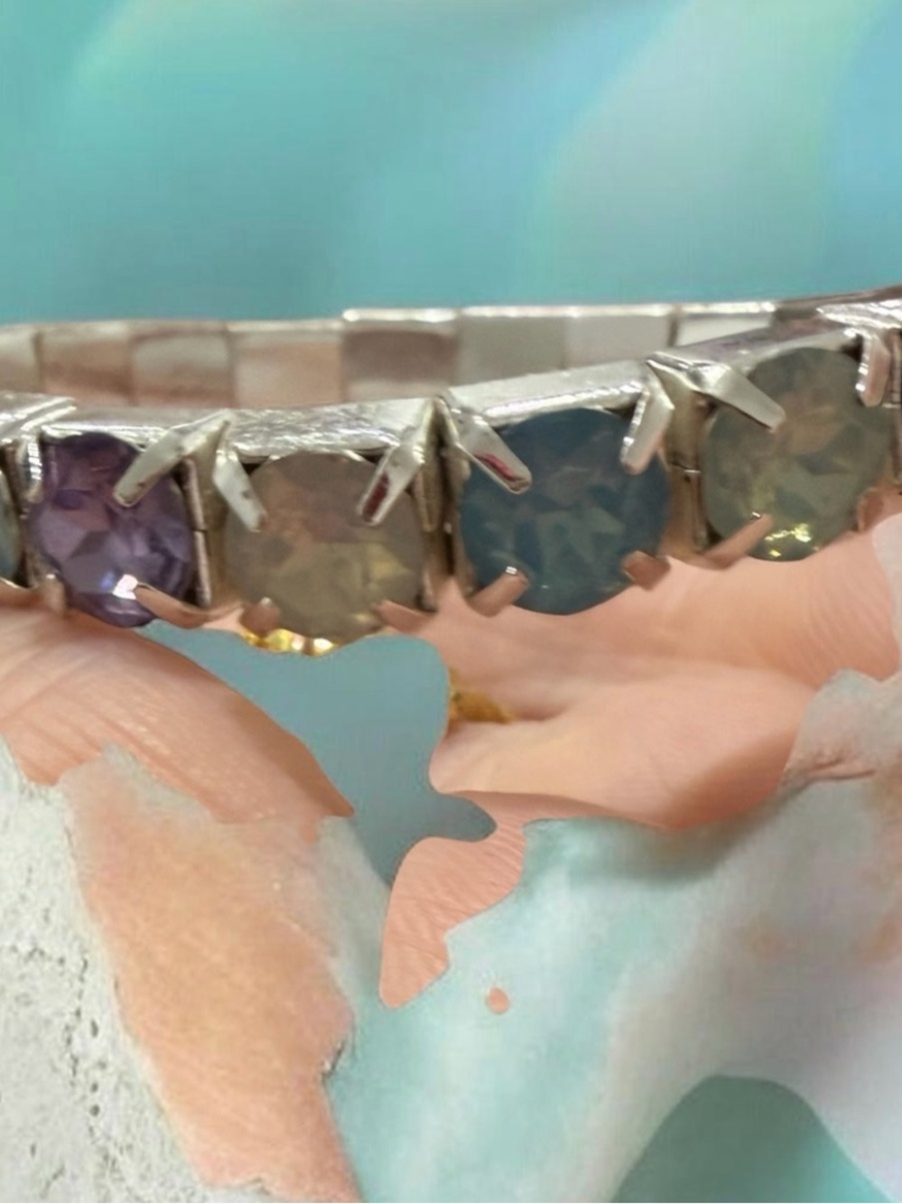 Multicolor Crystal Stretch Bracelet in Purple, Blue & Green